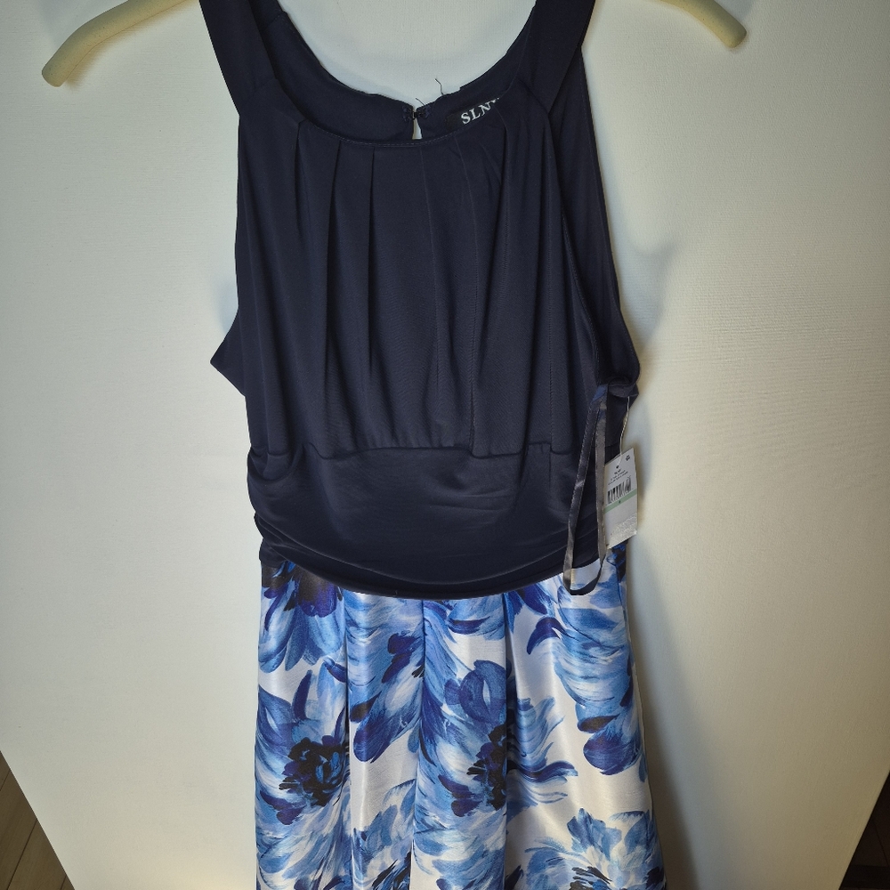 NWT Floral Blue and White Dress/Full Skirt - Picture 2 of 3